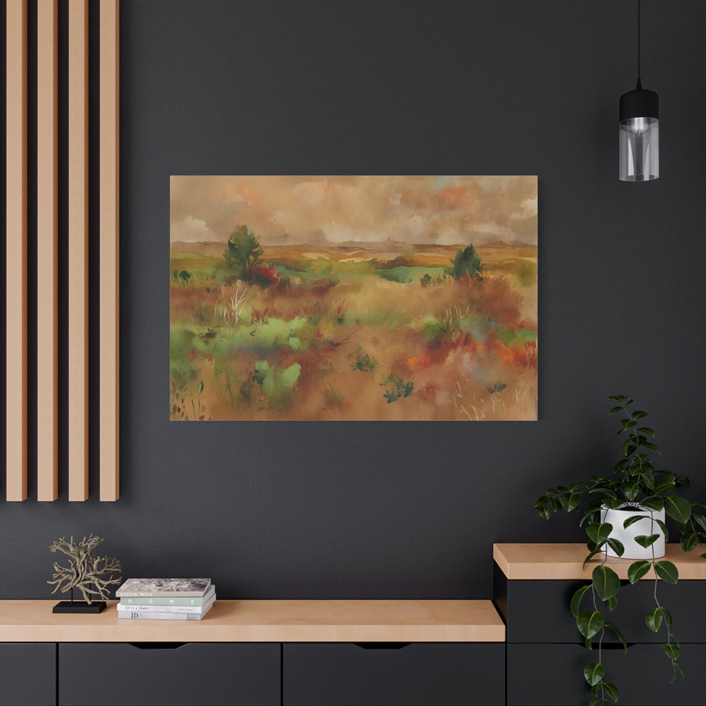 Autumn Meadow Watercolor Art Print, Large Canvas Wall Decor, Serene Landscape Painting, Nature-Inspired Home Decor, Multiple Sizes