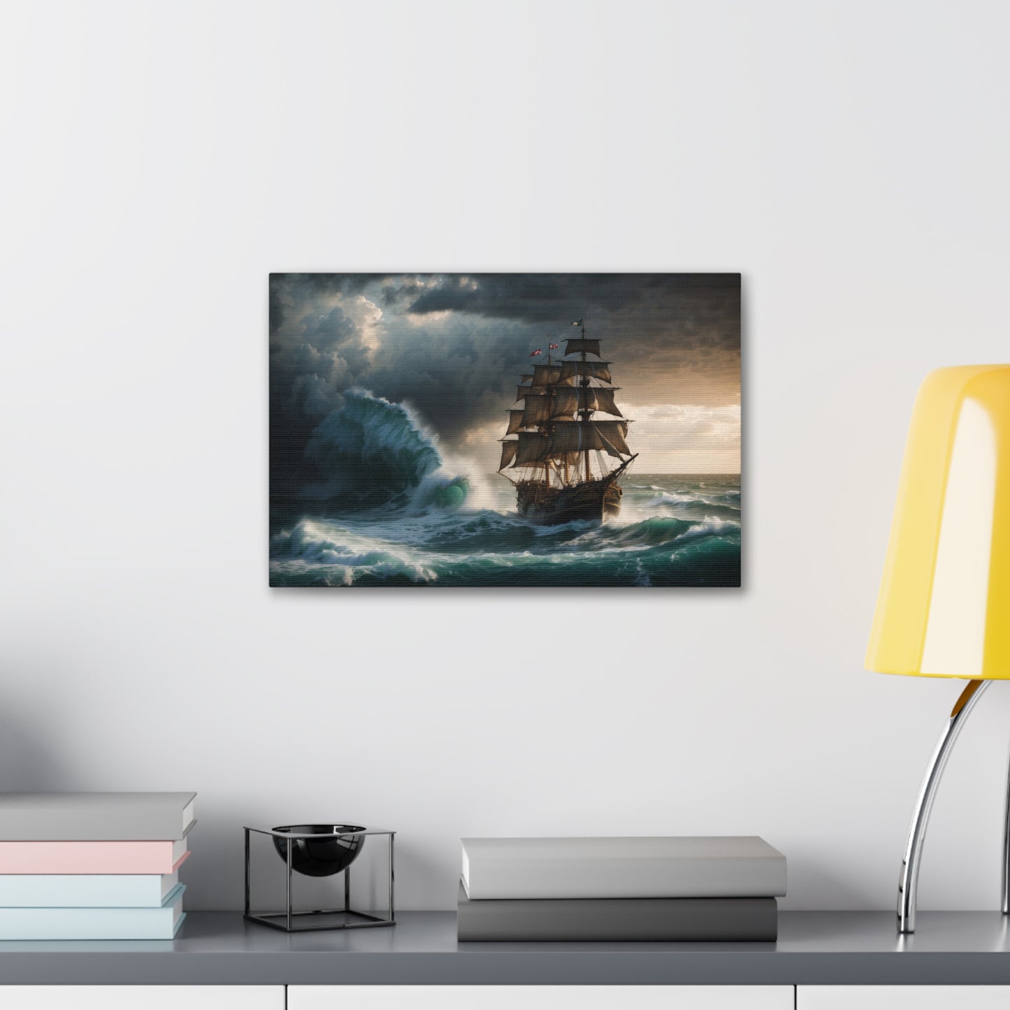 Majestic Tall Ship in a Storm Print - Nautical Canvas Wrap, Ocean Storm Scene for Office Decor, Unique Sailing Fan or Mariner Gift