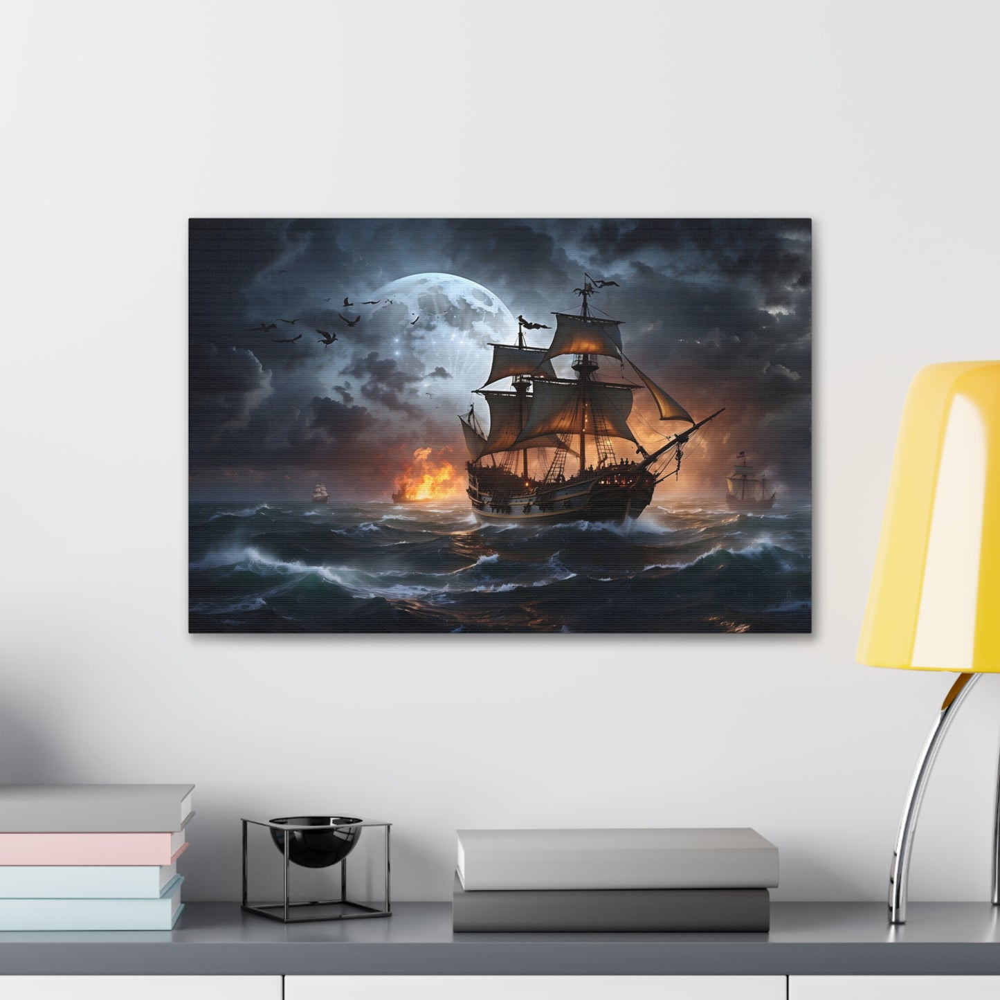 Pirate Ship Battle Storm Canvas Print - Epic Sea Fight Wall Art, Dramatic Ocean Decor, Historical Naval Scene, High-Definition Print