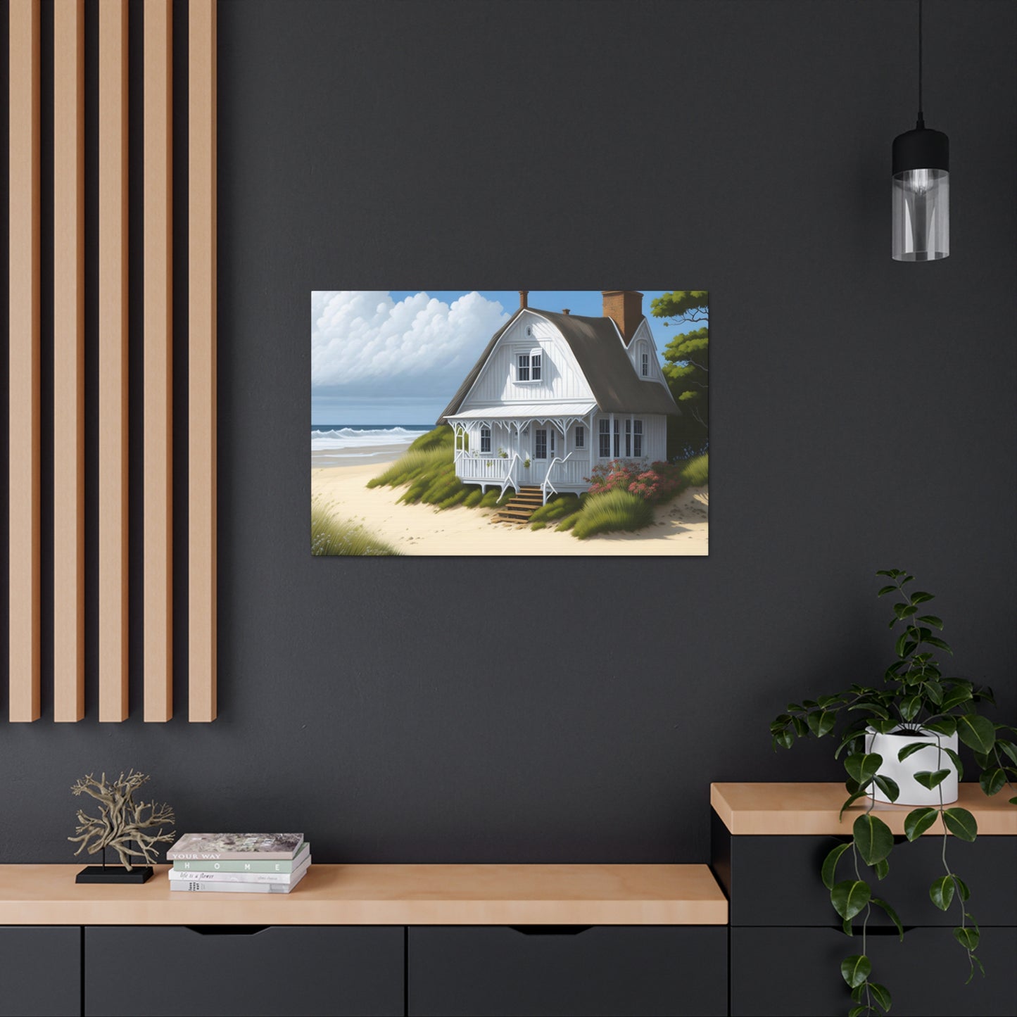 Coastal Retreat: Beach Cottage Canvas Wrap, Idyllic Coastal Landscapes, Serene Ocean Views, and Beachside Escapes.