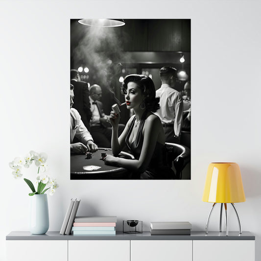 Elegant Noir Casino Night - Glamorous Vintage Inspired Poker Game Poster - Classic Film Noir Style Wall Art - Available in Sizes 14x18 to 36x48 inches