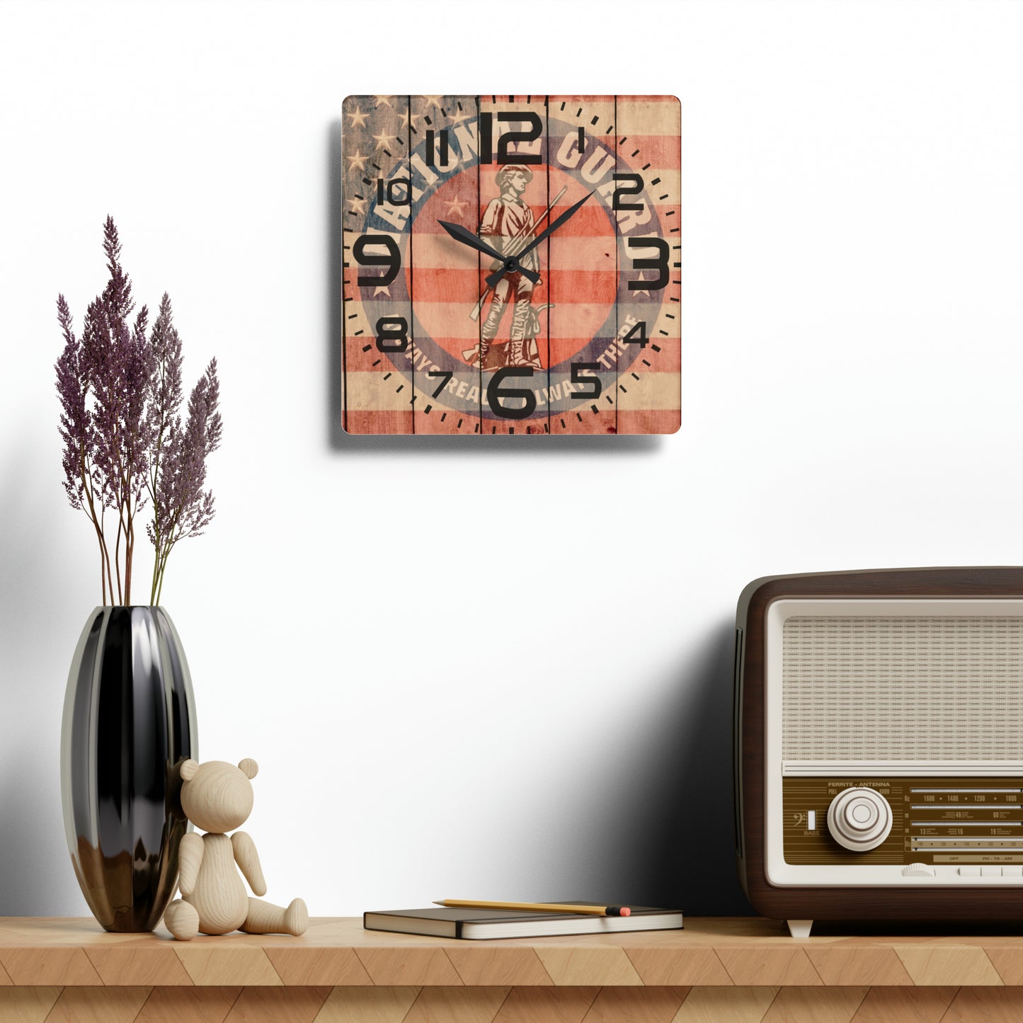 Unique National Guard Wall Clock - Faded US Flag & Logo - Perfect Military Home Decor - Choose from 3 Sizes and 2 Shapes!