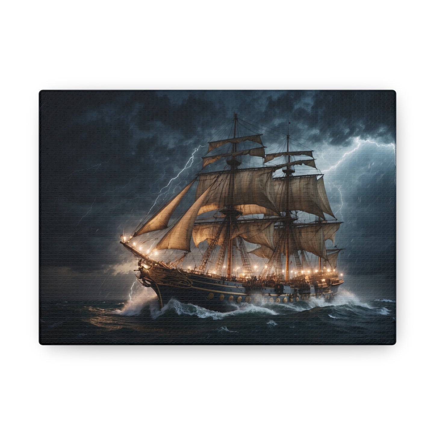 Majestic Tall Ship in Strom - Nautical Canvas Wrap, Ocean Dramatic Scene for Home Decor, Unique Sailor Fathers Day Gift