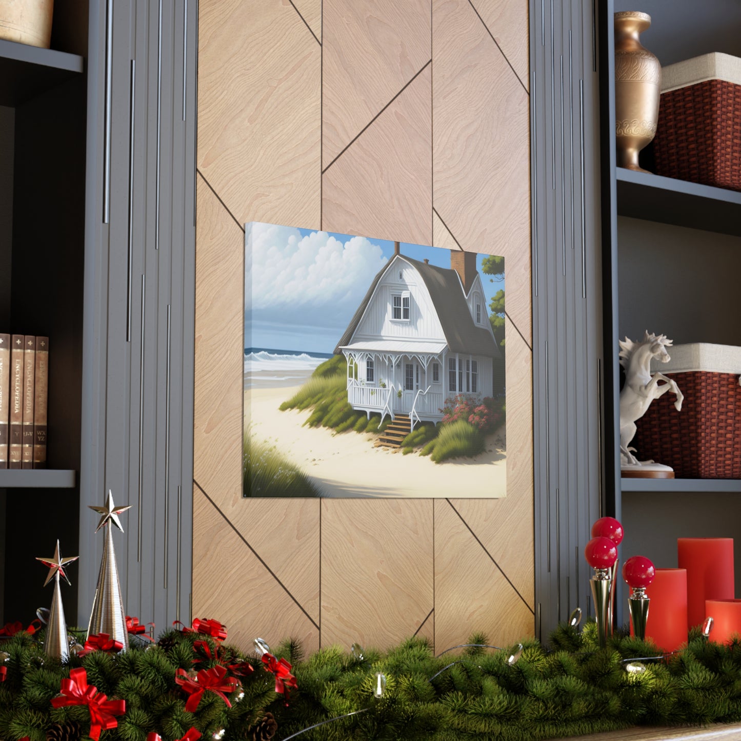 Coastal Retreat: Beach Cottage Canvas Wrap, Idyllic Coastal Landscapes, Serene Ocean Views, and Beachside Escapes.