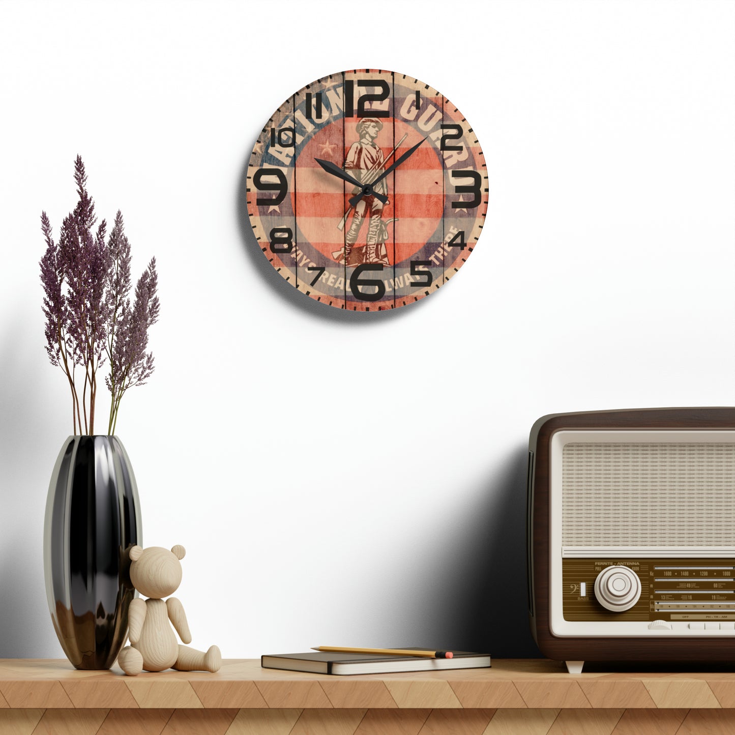 Unique National Guard Wall Clock - Faded US Flag & Logo - Perfect Military Home Decor - Choose from 3 Sizes and 2 Shapes!