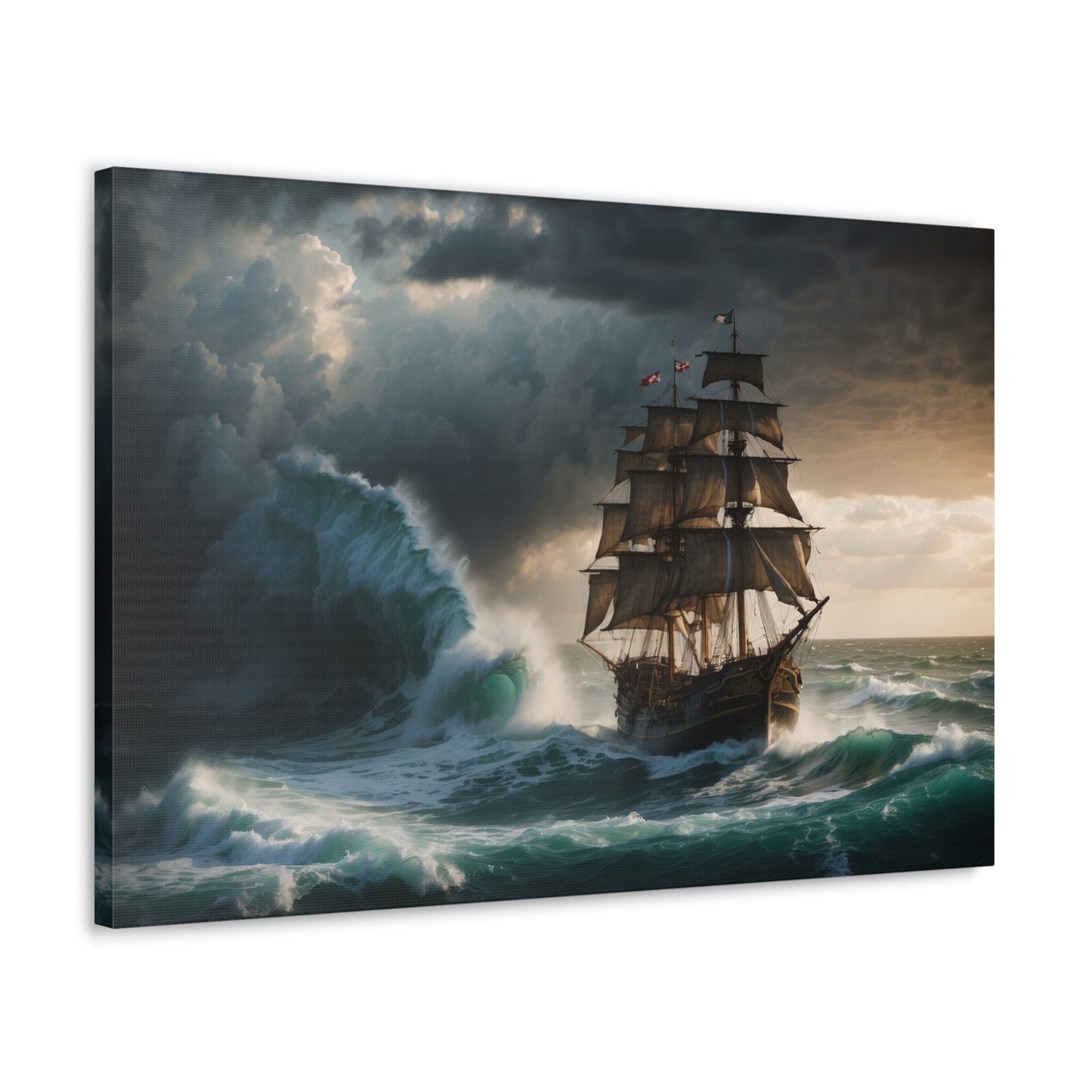 Majestic Tall Ship in a Storm Print - Nautical Canvas Wrap, Ocean Storm Scene for Office Decor, Unique Sailing Fan or Mariner Gift