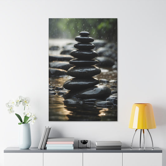 Zen Stone Stack Canvas Print - Tranquil River Rock Art, Mindfulness Meditation Wall Decor, Serene Spa Ambience, 8x10 to 32x48 Sizes