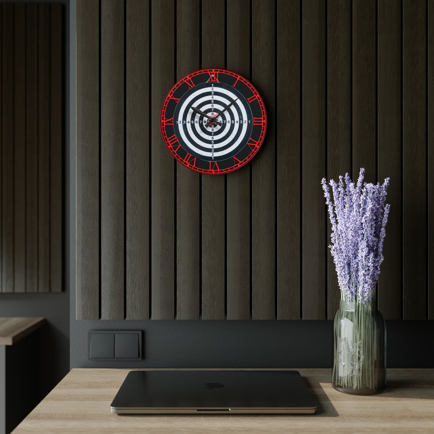 Precision Strikes: Dartboard-Inspired Clock with Target Design, Bullseye Focus, Sporting Art, and Timekeeping for Dart Enthusiasts