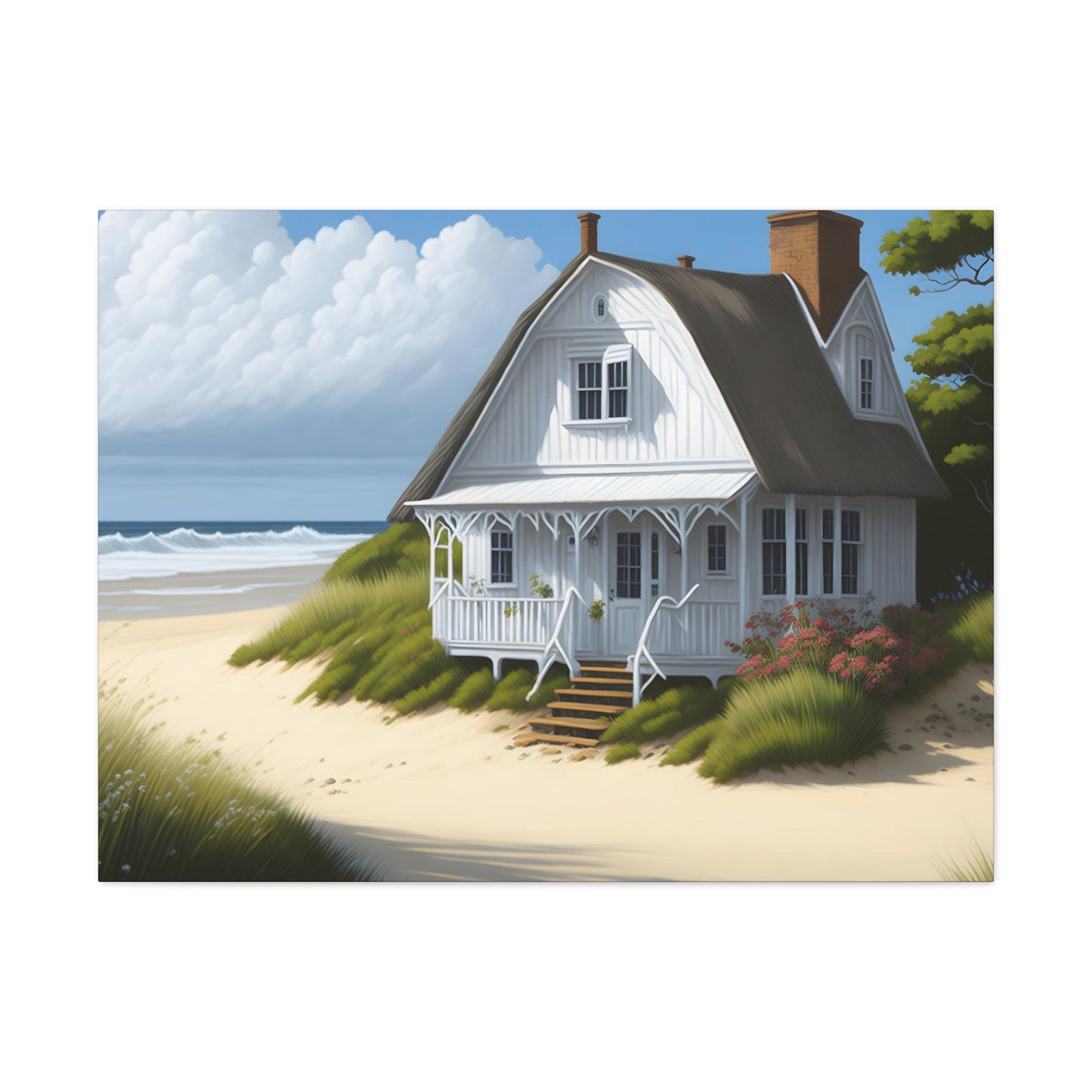 Coastal Retreat: Beach Cottage Canvas Wrap, Idyllic Coastal Landscapes, Serene Ocean Views, and Beachside Escapes.