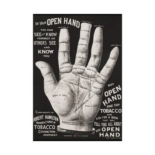Vintage Palmistry Hand Poster | Open Hand Fine Cut Tobacco | Five Sizes Available | Retro Wall Art | Occult Décor | 1887 Advertisement