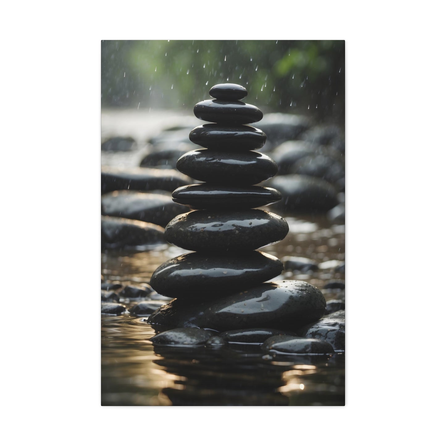 Zen Stone Stack Canvas Print - Tranquil River Rock Art, Mindfulness Meditation Wall Decor, Serene Spa Ambience, 8x10 to 32x48 Sizes