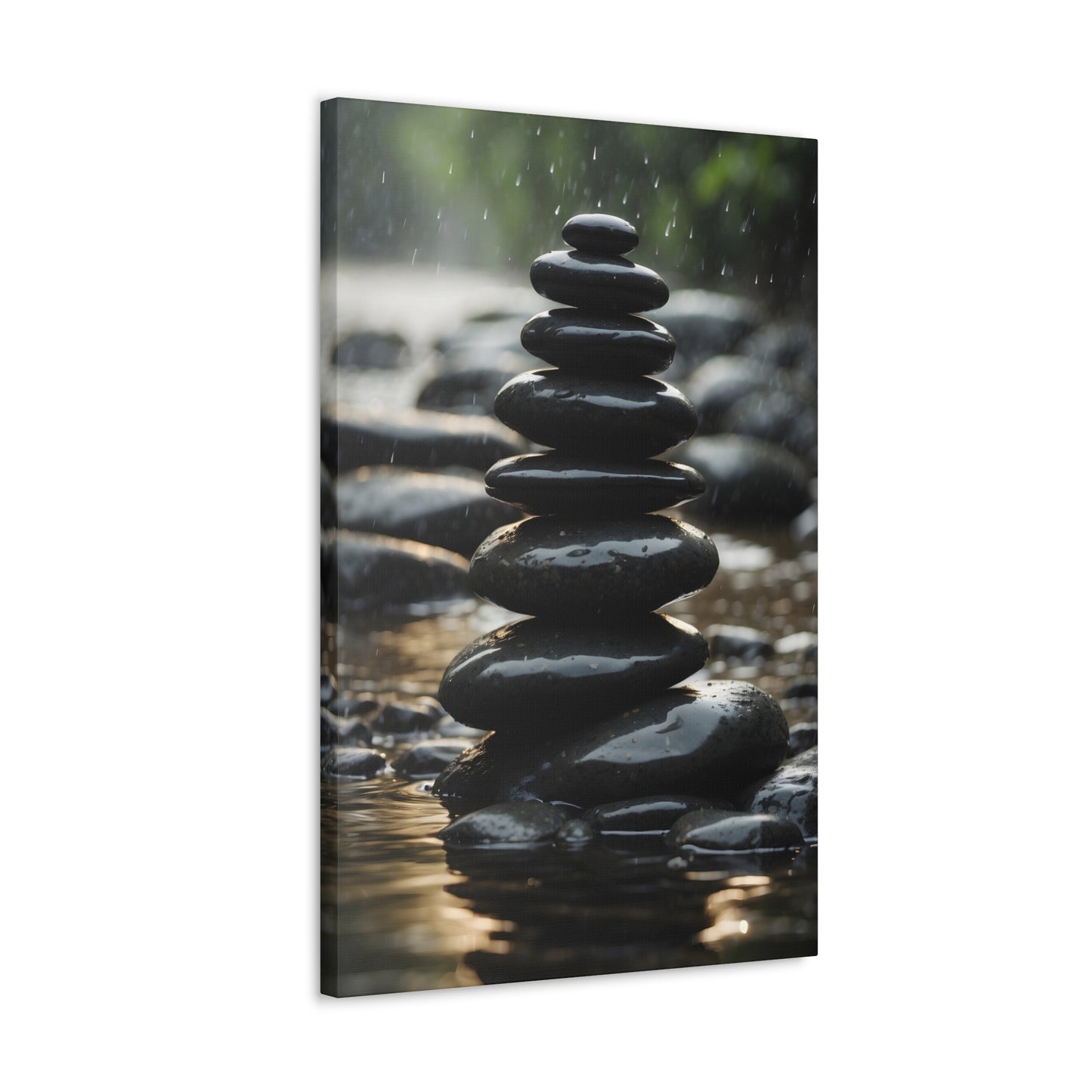 Zen Stone Stack Canvas Print - Tranquil River Rock Art, Mindfulness Meditation Wall Decor, Serene Spa Ambience, 8x10 to 32x48 Sizes