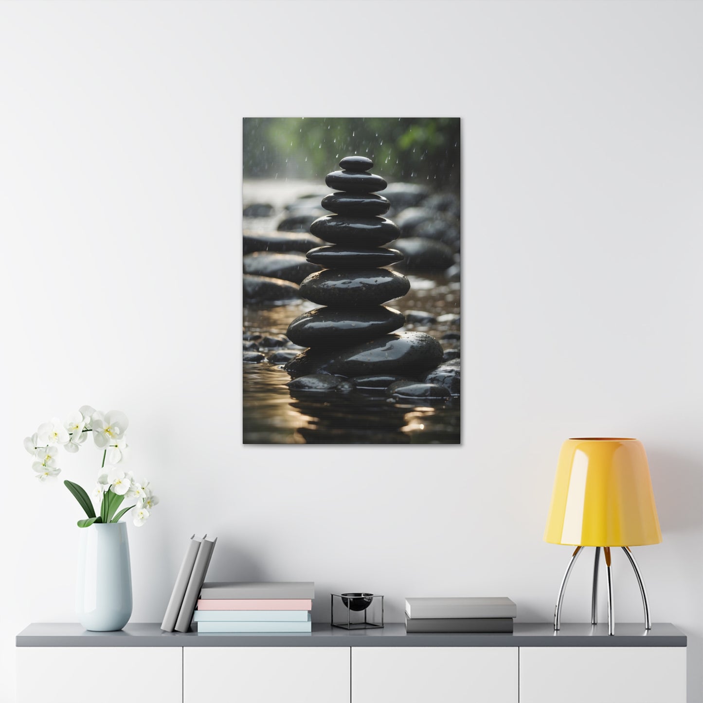 Zen Stone Stack Canvas Print - Tranquil River Rock Art, Mindfulness Meditation Wall Decor, Serene Spa Ambience, 8x10 to 32x48 Sizes