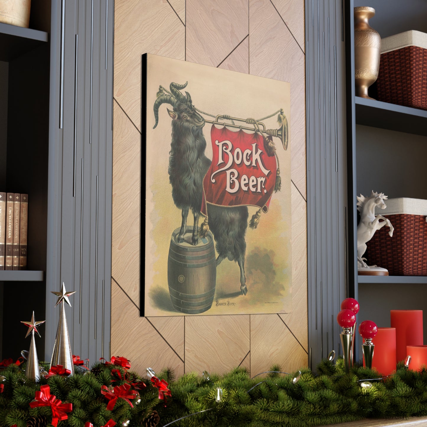 Bock Beer Vintage Art Advertisement, Prefect for the Bar, or the Man, Cave Canvas Gallery Wraps