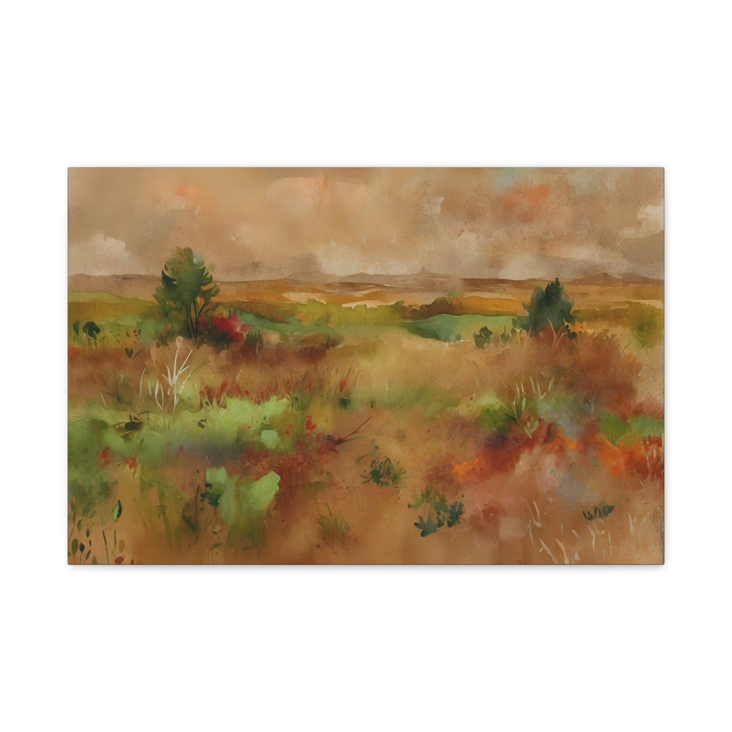 Autumn Meadow Watercolor Art Print, Large Canvas Wall Decor, Serene Landscape Painting, Nature-Inspired Home Decor, Multiple Sizes