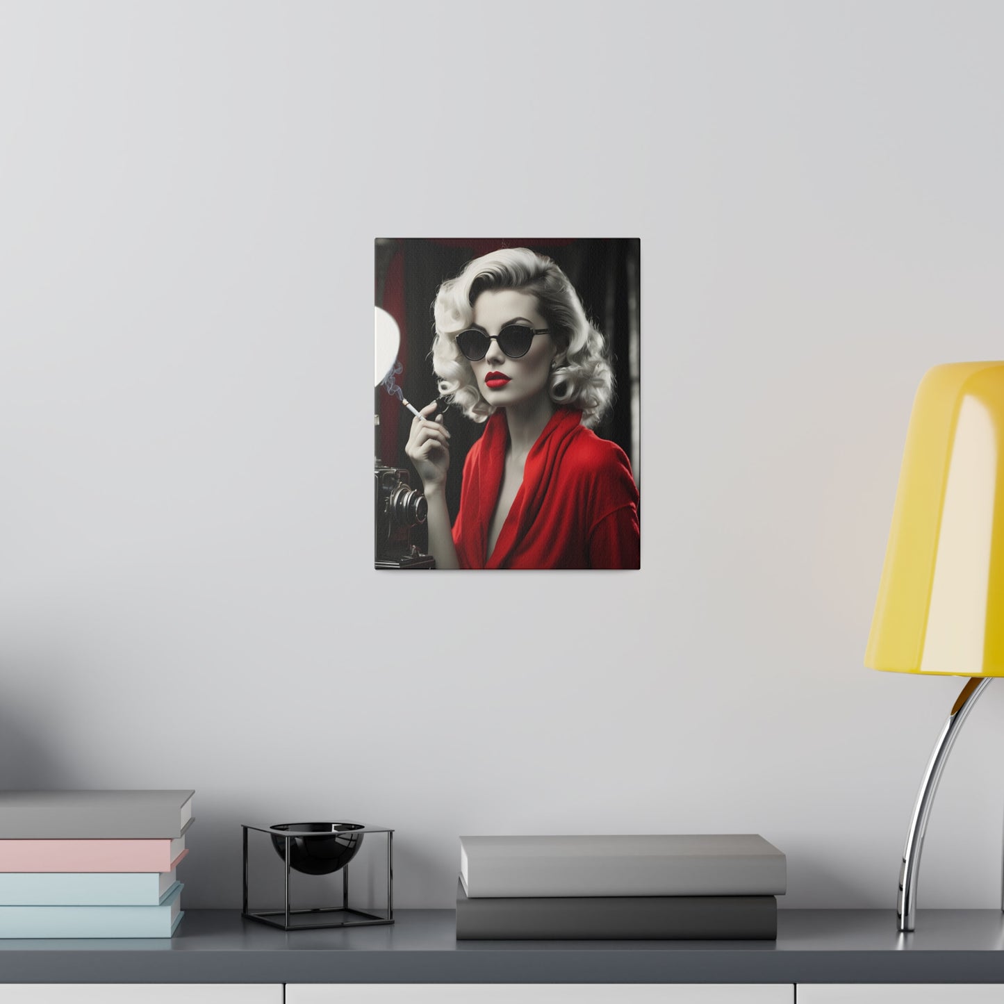 Classic Hollywood Glamour - Timeless Beauty in Red Canvas Print - Vintage-Inspired Starlet with Camera - Available from 8x10 to 32x48 inches