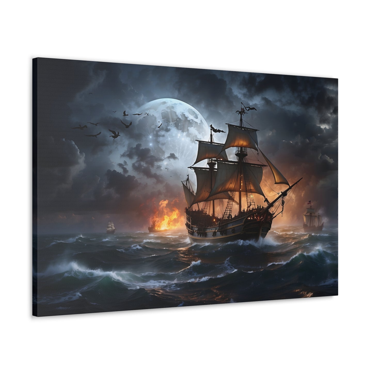 Pirate Ship Battle Storm Canvas Print - Epic Sea Fight Wall Art, Dramatic Ocean Decor, Historical Naval Scene, High-Definition Print