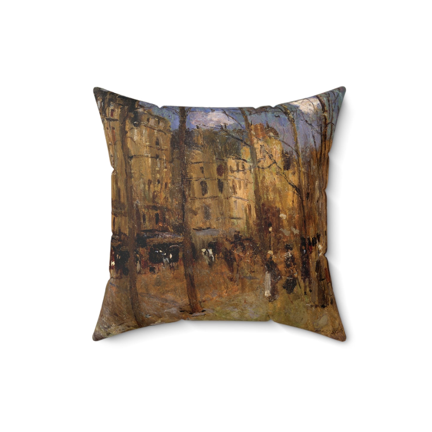 Boulevard Saint Germain Throw Pillow - Impressionist Art by Frank Edwin, Chic Sofa Cushion, Art Lover's Birthday Gift