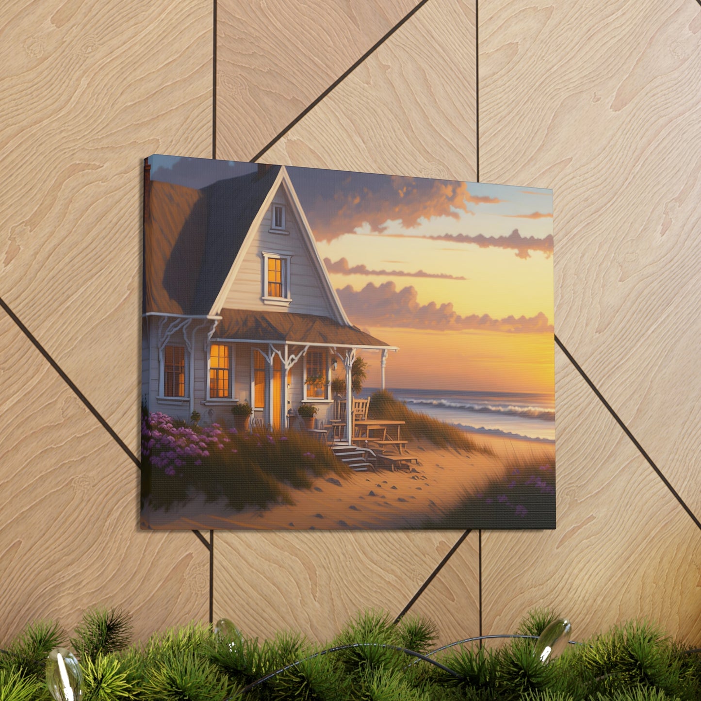 Coastal Retreat: Beach Cottage Canvas Wrap, Idyllic Coastal Landscapes, Serene Ocean Views, and Beachside Escapes Canvas Wrap Art