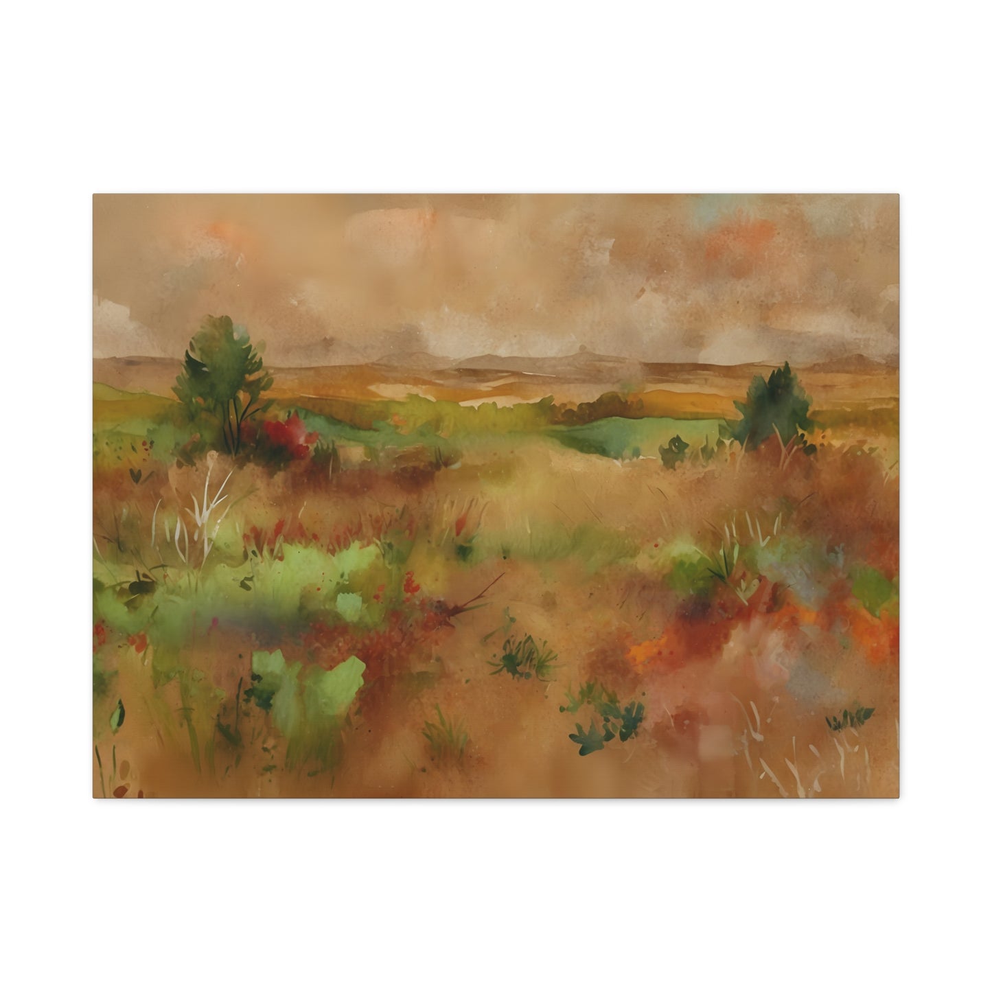 Autumn Meadow Watercolor Art Print, Large Canvas Wall Decor, Serene Landscape Painting, Nature-Inspired Home Decor, Multiple Sizes