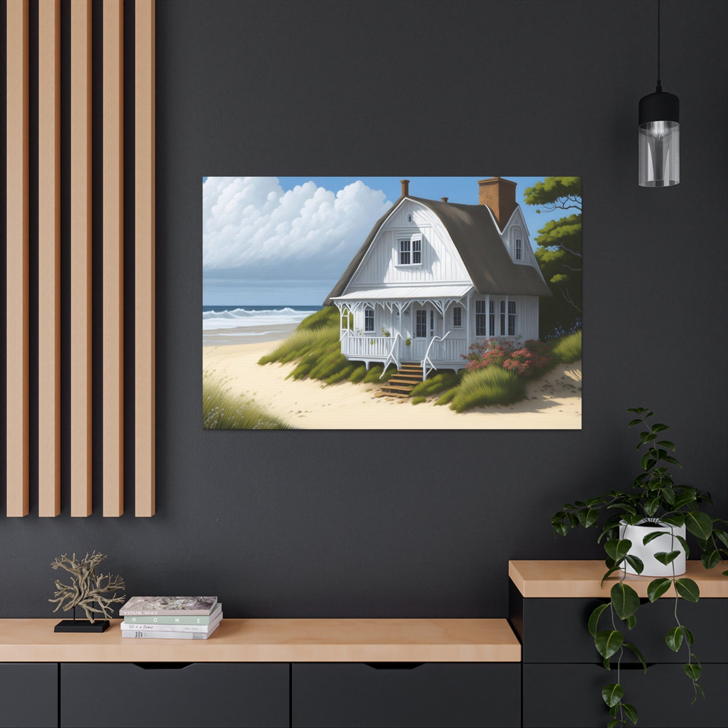 Coastal Retreat: Beach Cottage Canvas Wrap, Idyllic Coastal Landscapes, Serene Ocean Views, and Beachside Escapes.