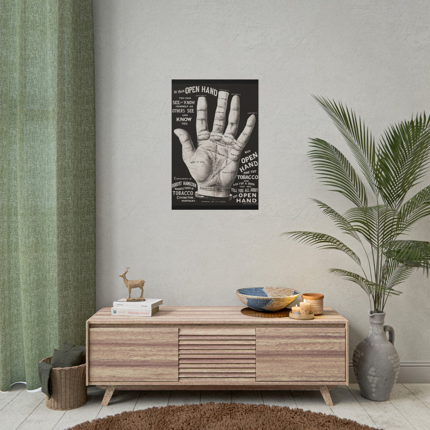 Vintage Palmistry Hand Poster | Open Hand Fine Cut Tobacco | Five Sizes Available | Retro Wall Art | Occult Décor | 1887 Advertisement