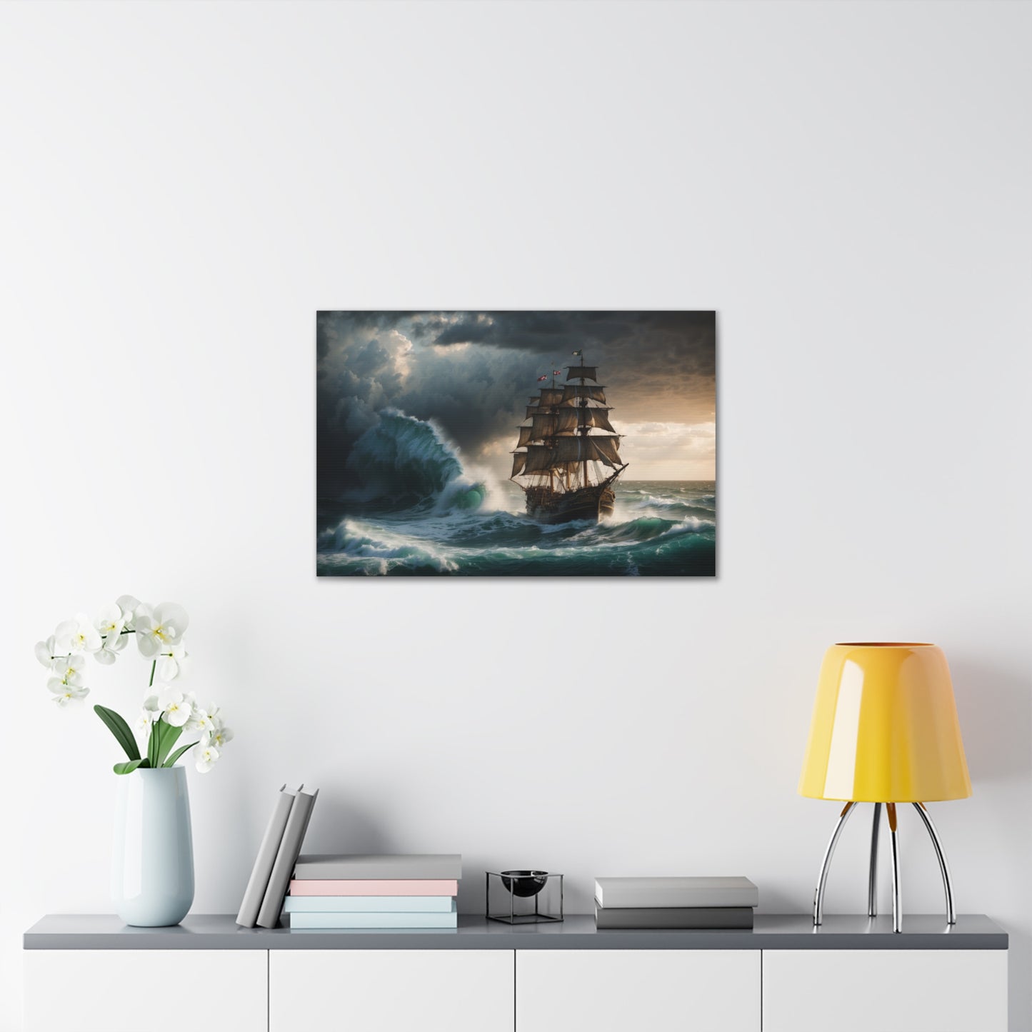 Majestic Tall Ship in a Storm Print - Nautical Canvas Wrap, Ocean Storm Scene for Office Decor, Unique Sailing Fan or Mariner Gift