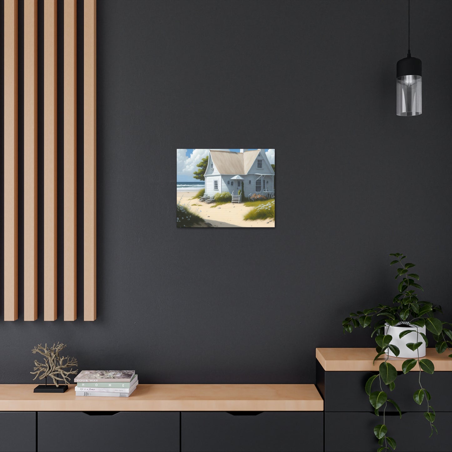 Coastal Retreat: Beach Cottage Canvas Wrap, Idyllic Coastal Landscapes, Serene Ocean Views, and Beachside Escapes, Sand Beaches.