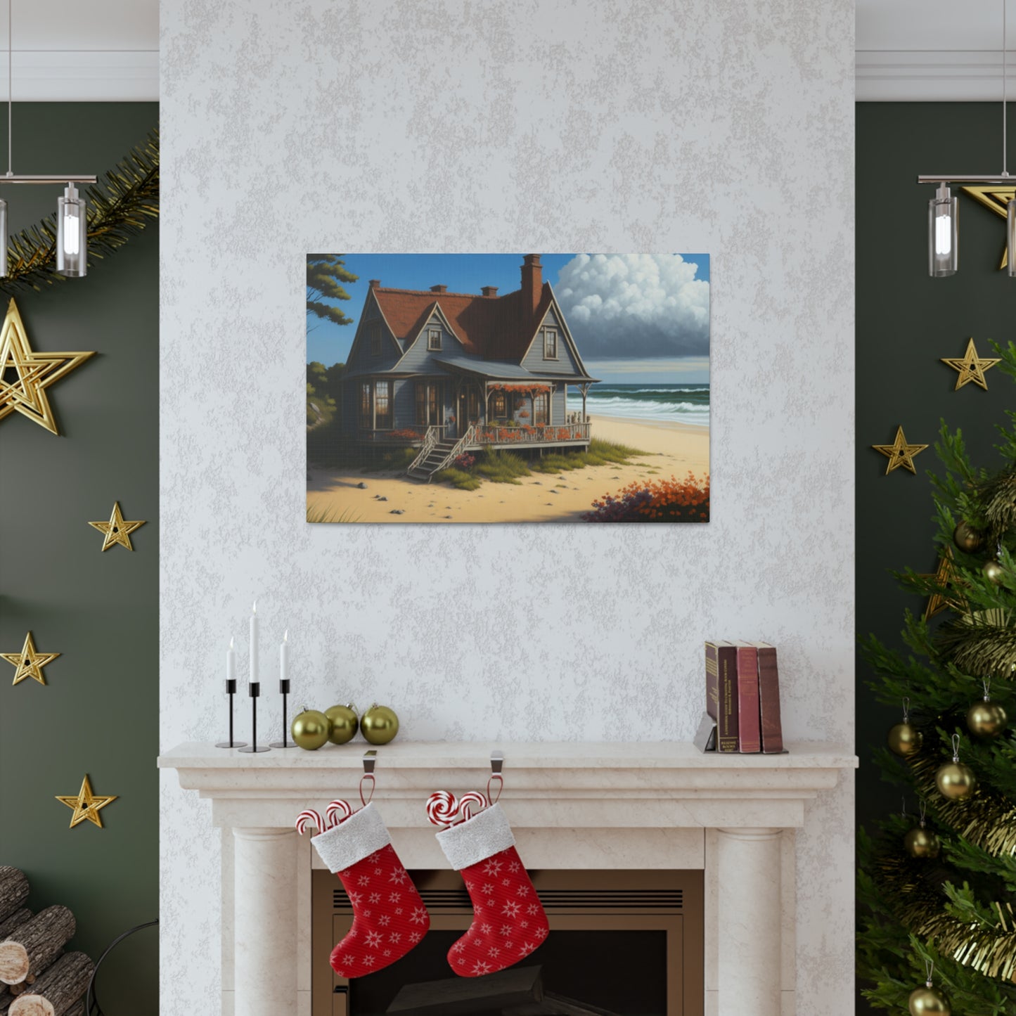 Coastal Retreat: Beach Cottage Canvas Wrap, Idyllic Coastal Landscapes, Serene Ocean Views, and Beachside Escapes, Sand Beaches.