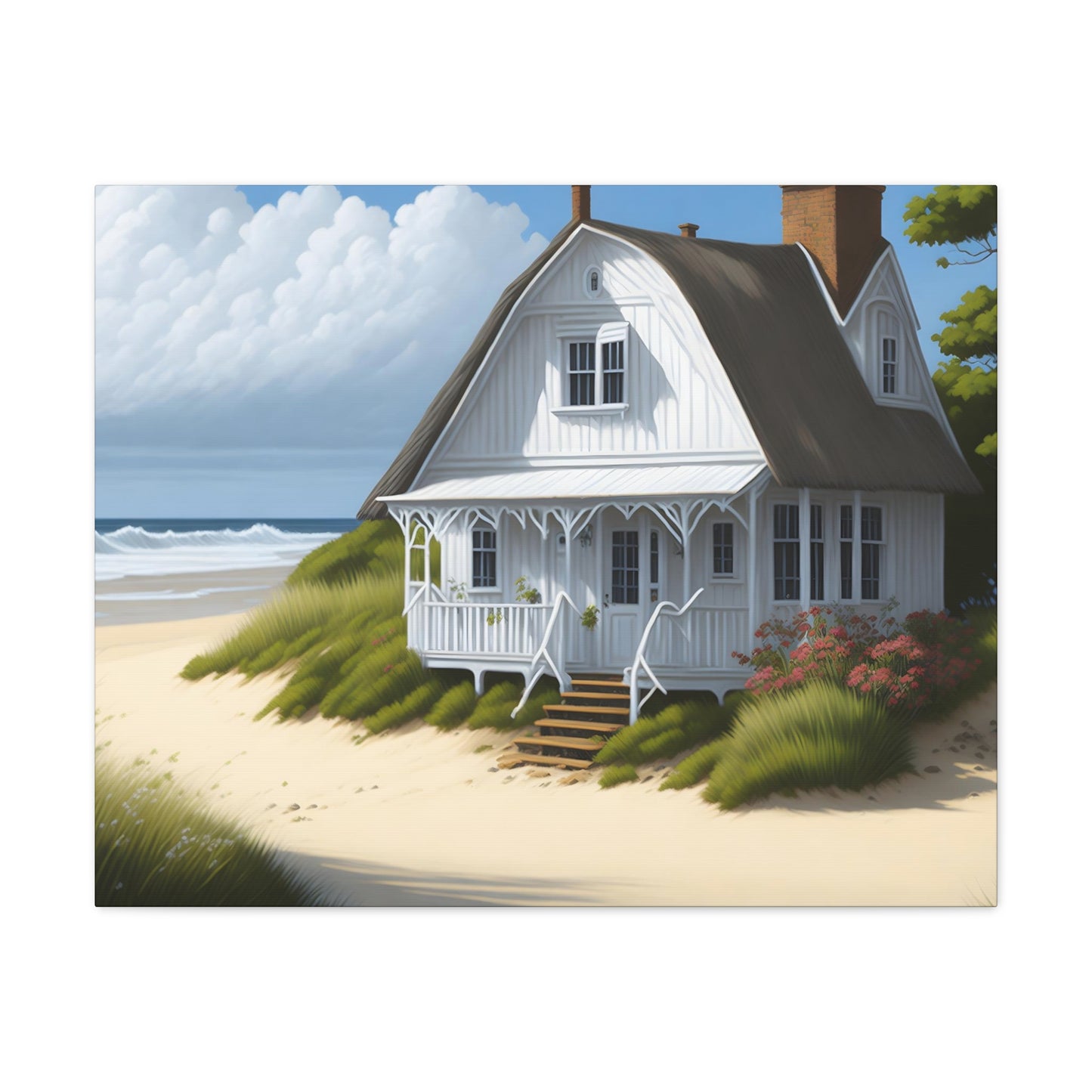 Coastal Retreat: Beach Cottage Canvas Wrap, Idyllic Coastal Landscapes, Serene Ocean Views, and Beachside Escapes.