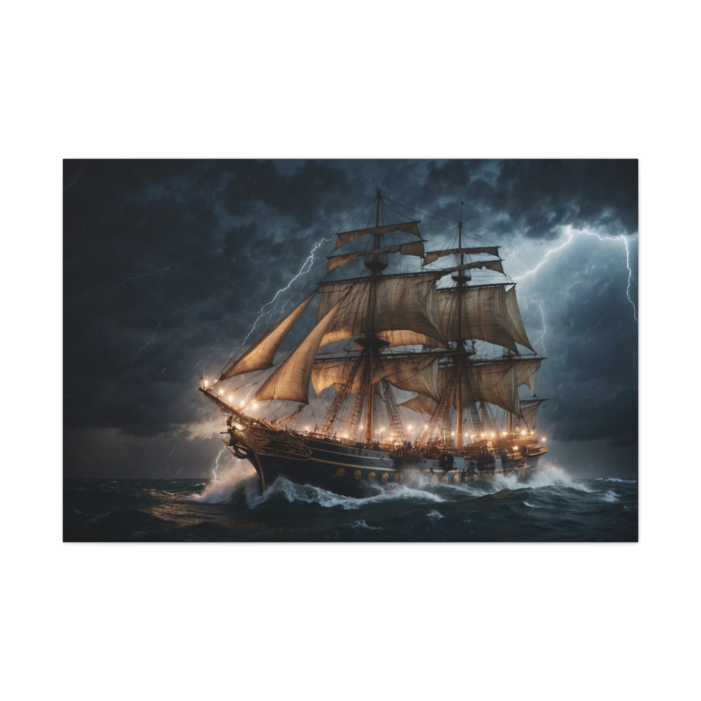 Majestic Tall Ship in Strom - Nautical Canvas Wrap, Ocean Dramatic Scene for Home Decor, Unique Sailor Fathers Day Gift