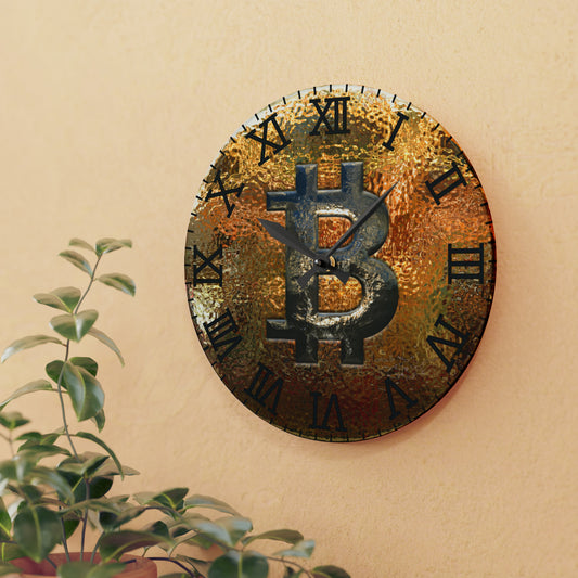 Gold Bitcoin Wall Clock, Contemporary Design in Multiple Sizes, Functional Tech Decor, Great Gift for Bitcoin Traders