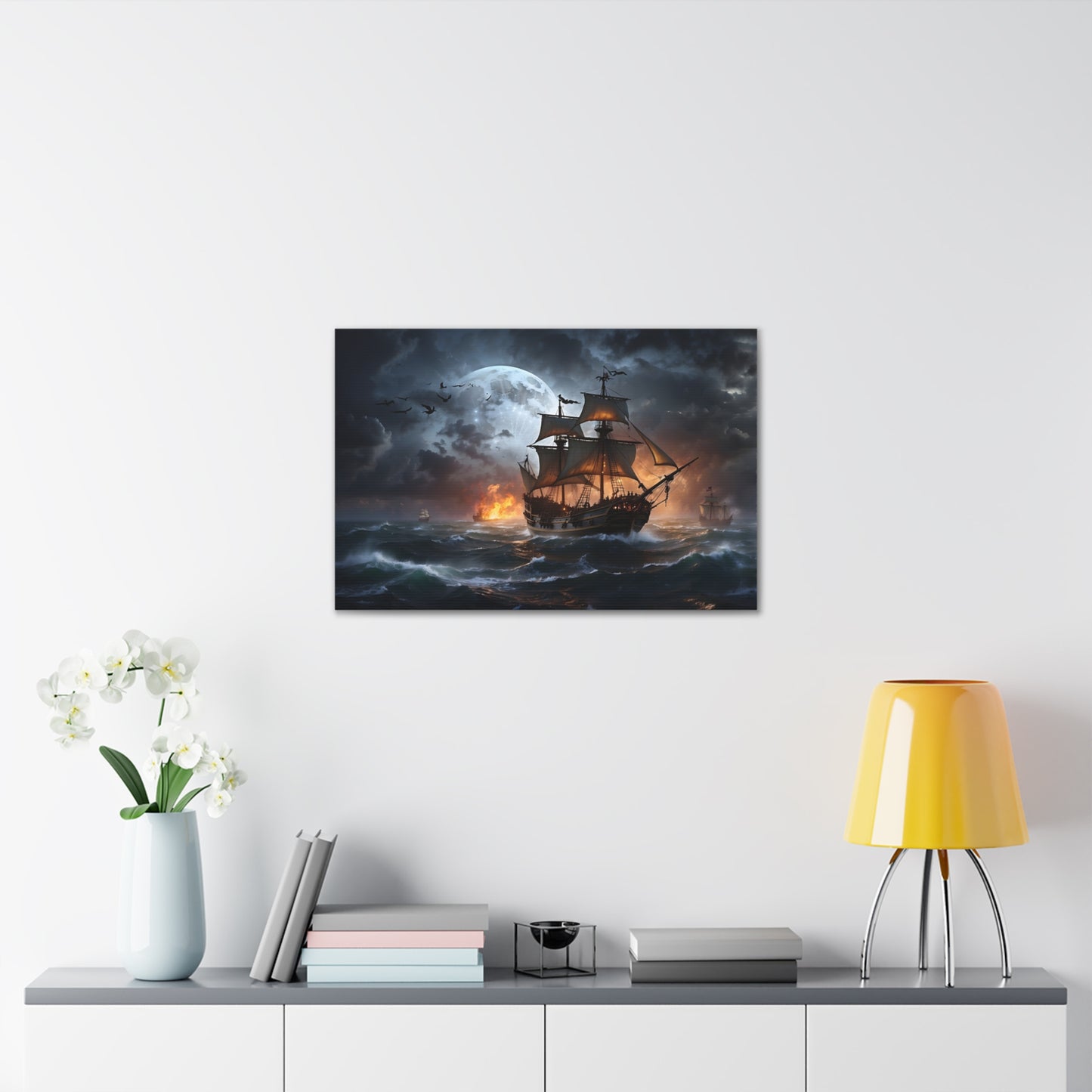 Pirate Ship Battle Storm Canvas Print - Epic Sea Fight Wall Art, Dramatic Ocean Decor, Historical Naval Scene, High-Definition Print