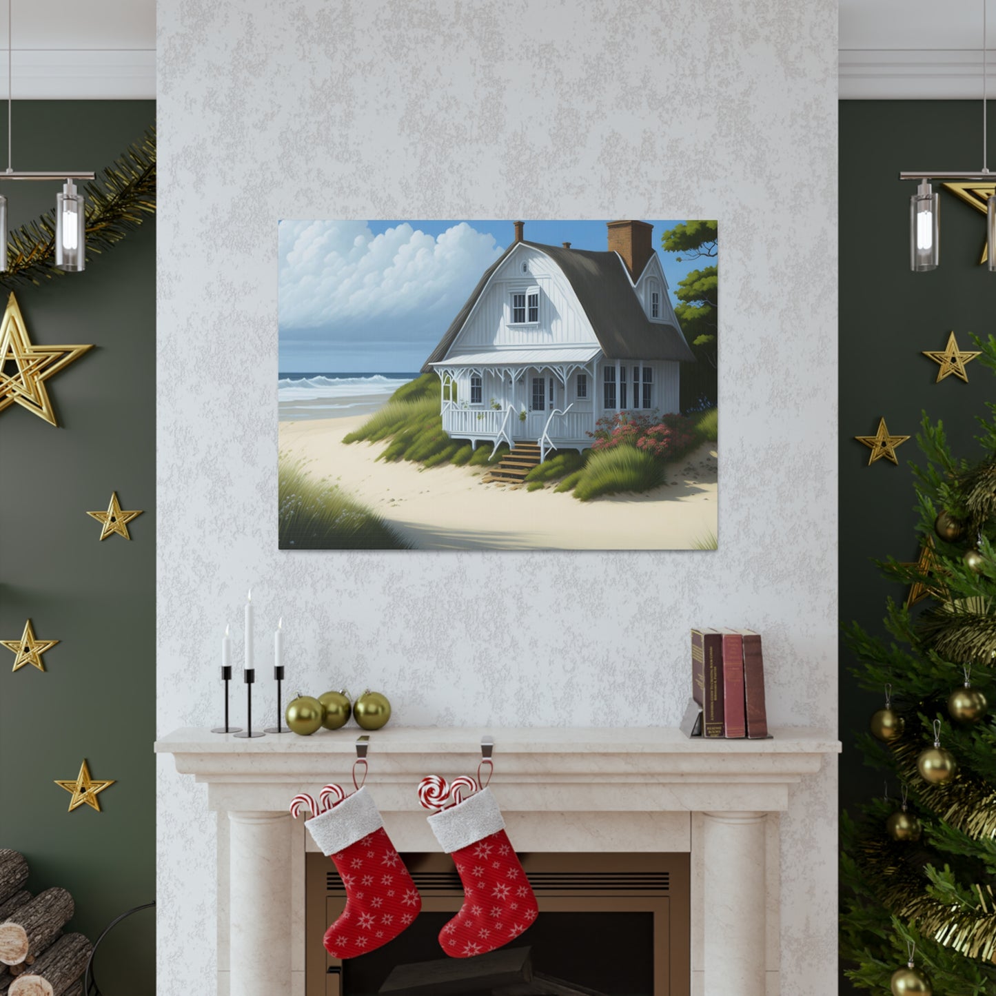 Coastal Retreat: Beach Cottage Canvas Wrap, Idyllic Coastal Landscapes, Serene Ocean Views, and Beachside Escapes.