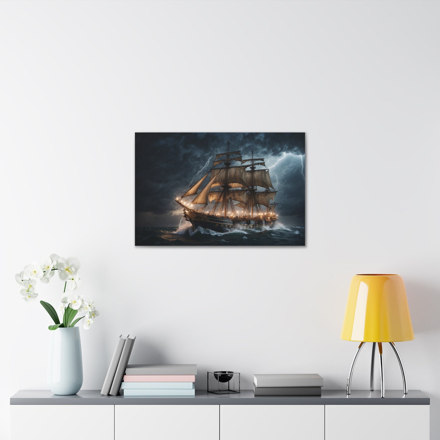 Majestic Tall Ship in Strom - Nautical Canvas Wrap, Ocean Dramatic Scene for Home Decor, Unique Sailor Fathers Day Gift