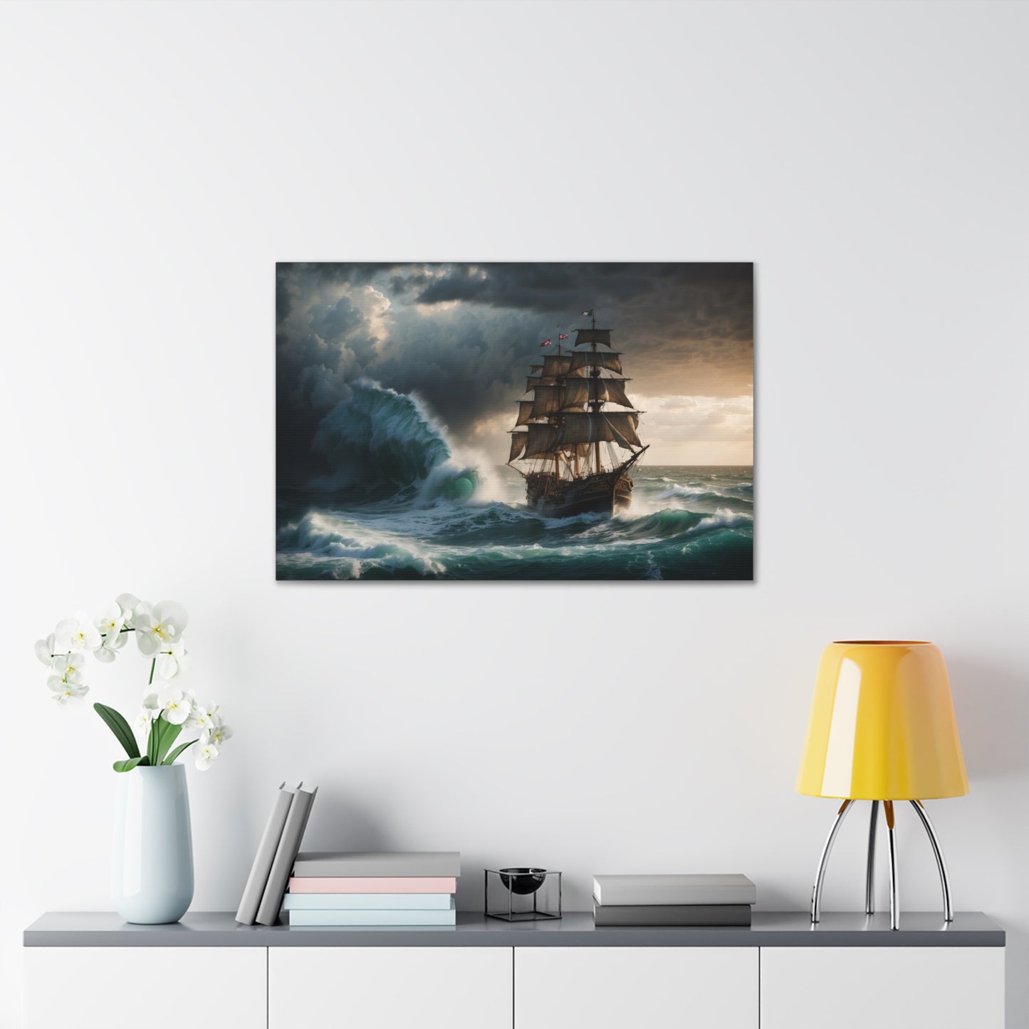 Majestic Tall Ship in a Storm Print - Nautical Canvas Wrap, Ocean Storm Scene for Office Decor, Unique Sailing Fan or Mariner Gift