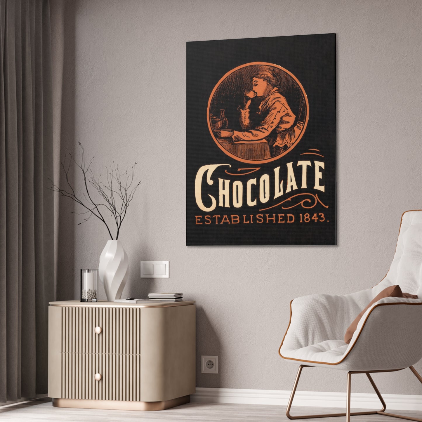 Vintage Chocolate Ad Canvas Print, 1843 Victorian Woman Poster, Retro Kitchen Wall Art, Unique Housewarming Gift, Chocolat Lovers