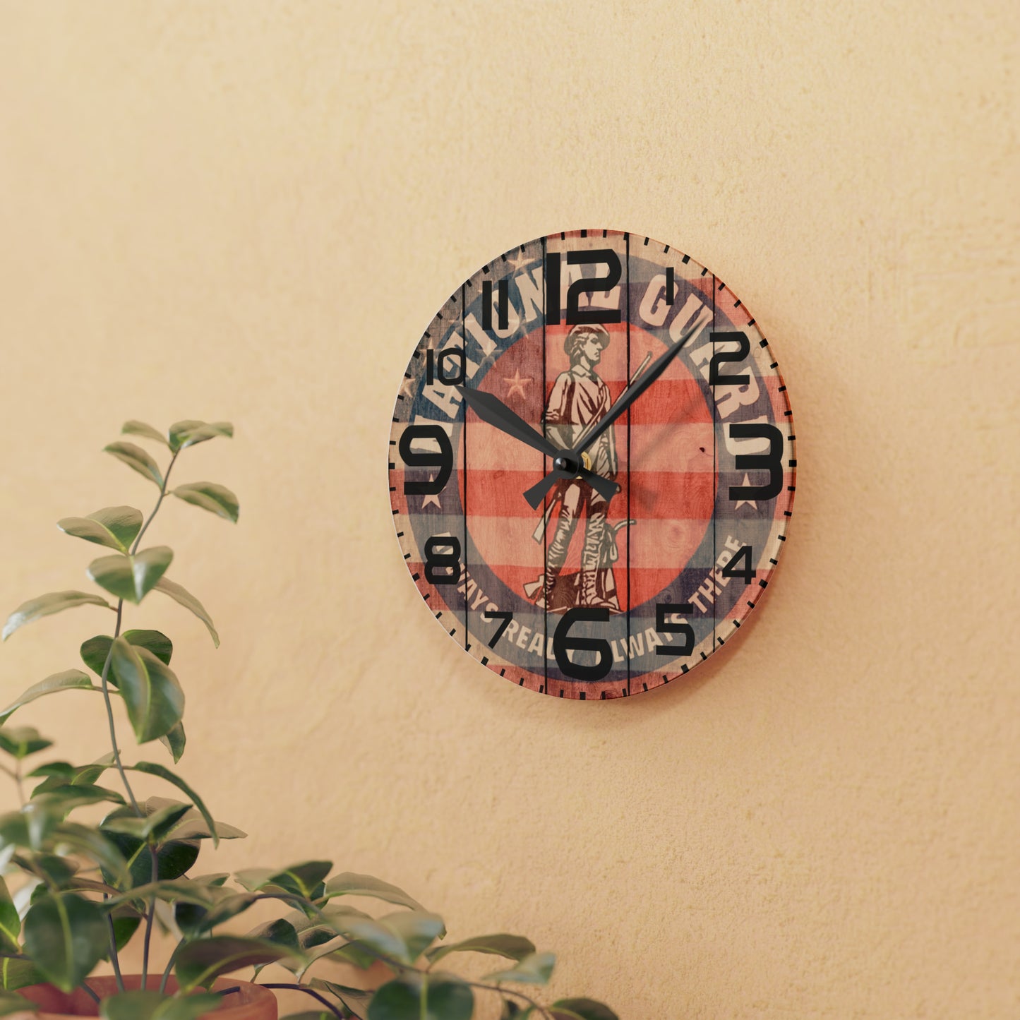 Unique National Guard Wall Clock - Faded US Flag & Logo - Perfect Military Home Decor - Choose from 3 Sizes and 2 Shapes!