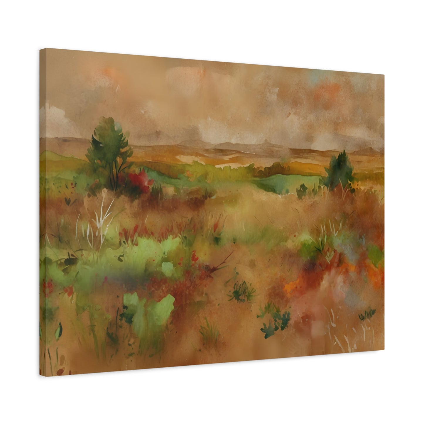 Autumn Meadow Watercolor Art Print, Large Canvas Wall Decor, Serene Landscape Painting, Nature-Inspired Home Decor, Multiple Sizes