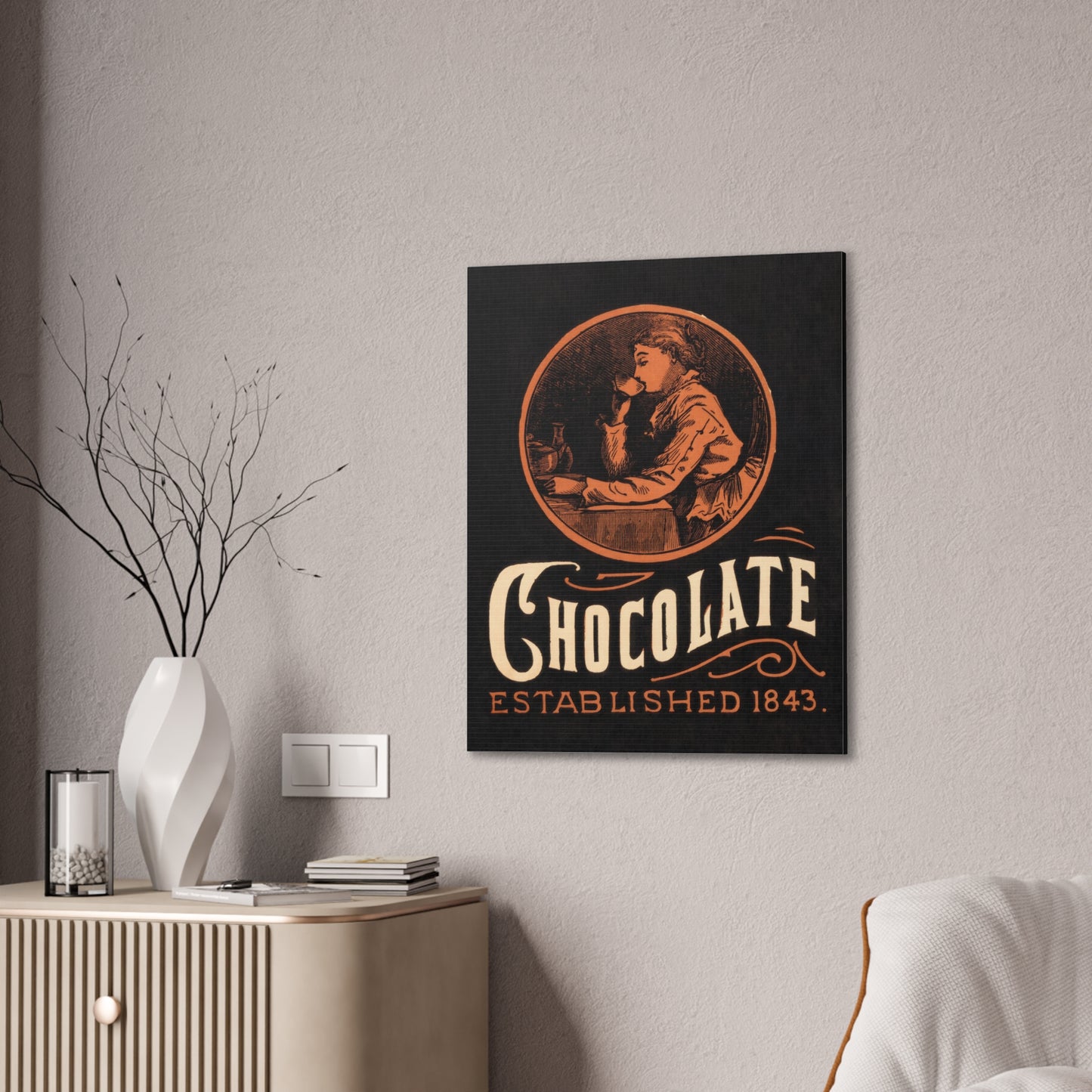 Vintage Chocolate Ad Canvas Print, 1843 Victorian Woman Poster, Retro Kitchen Wall Art, Unique Housewarming Gift, Chocolat Lovers