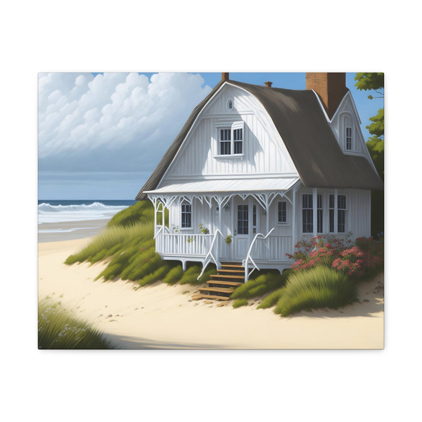 Coastal Retreat: Beach Cottage Canvas Wrap, Idyllic Coastal Landscapes, Serene Ocean Views, and Beachside Escapes.