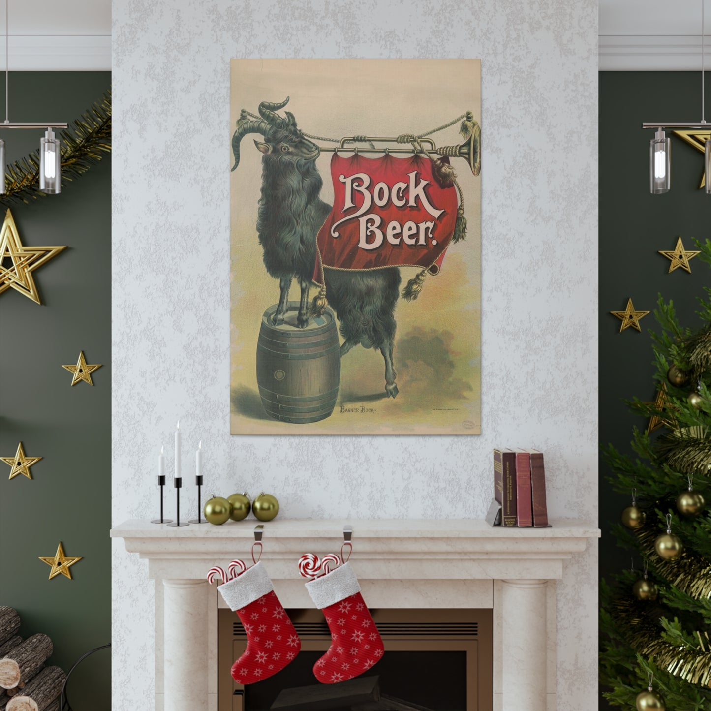 Bock Beer Vintage Art Advertisement, Prefect for the Bar, or the Man, Cave Canvas Gallery Wraps