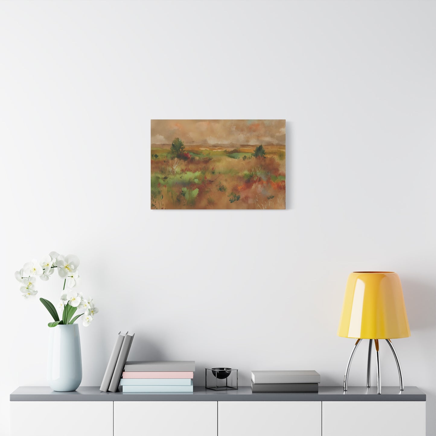 Autumn Meadow Watercolor Art Print, Large Canvas Wall Decor, Serene Landscape Painting, Nature-Inspired Home Decor, Multiple Sizes