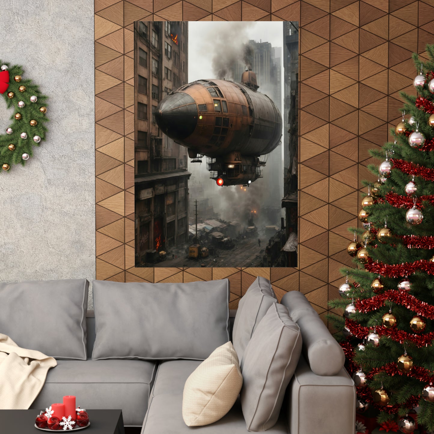 Steampunk Airship Poster - Dystopian Landscape Art Print - Wall Decor for Sci-Fi Enthusiasts - Great Gaming - Teen Room Decor