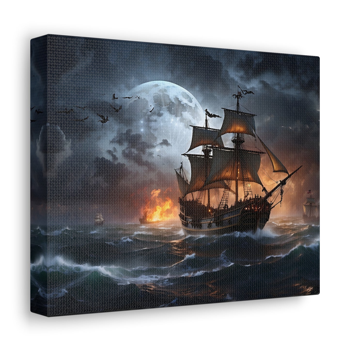 Pirate Ship Battle Storm Canvas Print - Epic Sea Fight Wall Art, Dramatic Ocean Decor, Historical Naval Scene, High-Definition Print