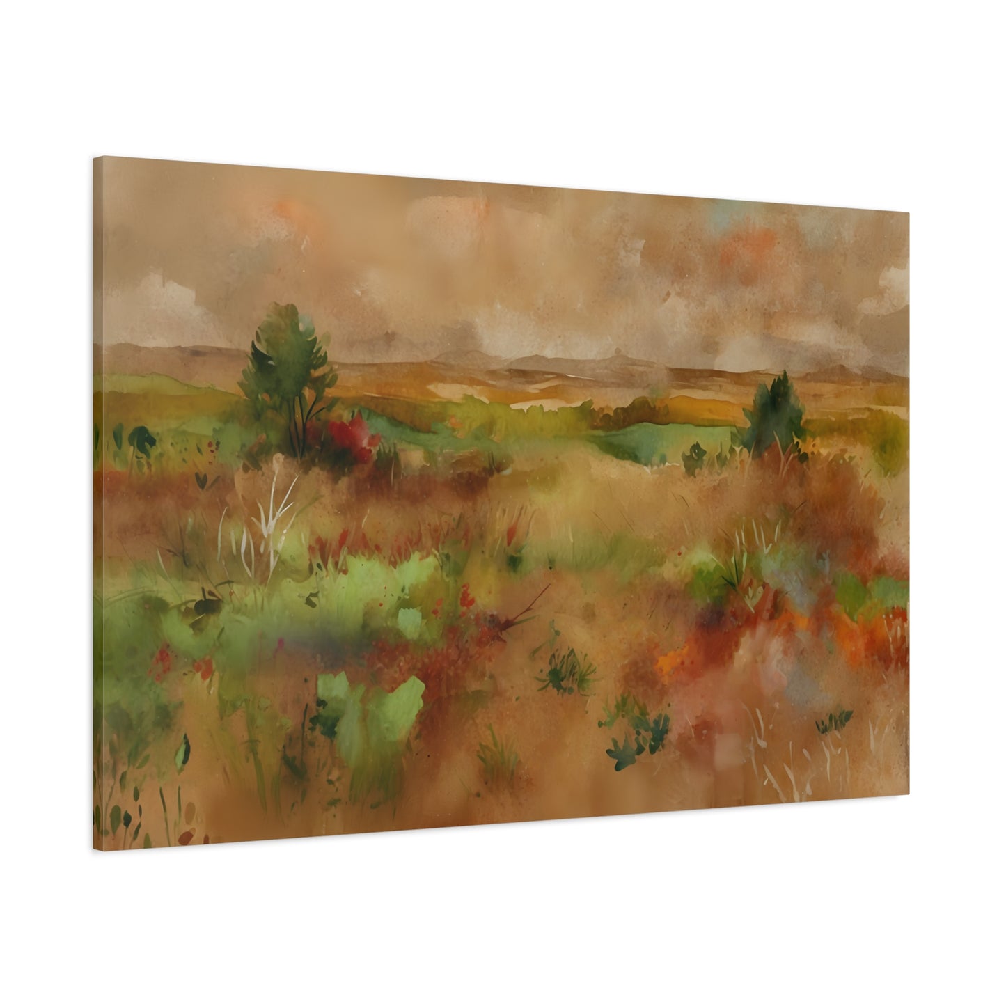 Autumn Meadow Watercolor Art Print, Large Canvas Wall Decor, Serene Landscape Painting, Nature-Inspired Home Decor, Multiple Sizes