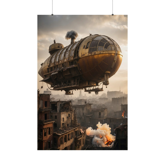 Steampunk Airship Poster - Rustic Dystopian Landscape Art Print - Wall Decor for Sci-Fi Enthusiasts - Great Gaming Room Decor