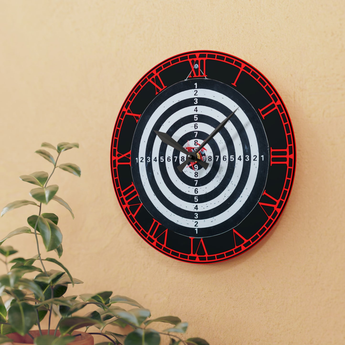 Precision Strikes: Dartboard-Inspired Clock with Target Design, Bullseye Focus, Sporting Art, and Timekeeping for Dart Enthusiasts