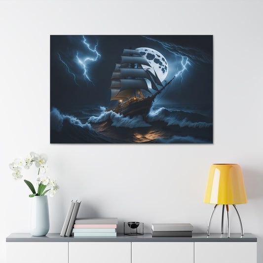 Vintage Tall Ship Canvas Print - Nautical Wall Art of Stormy Sea - Maritime Decor - Unique Gift for Sailors and Historians