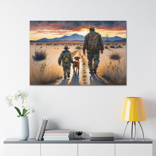 Father & Young Son Hiking, Journey Canvas Print, Serene Outdoor Camping Adventure Wall Art, Sentimental Fatherhood Gift